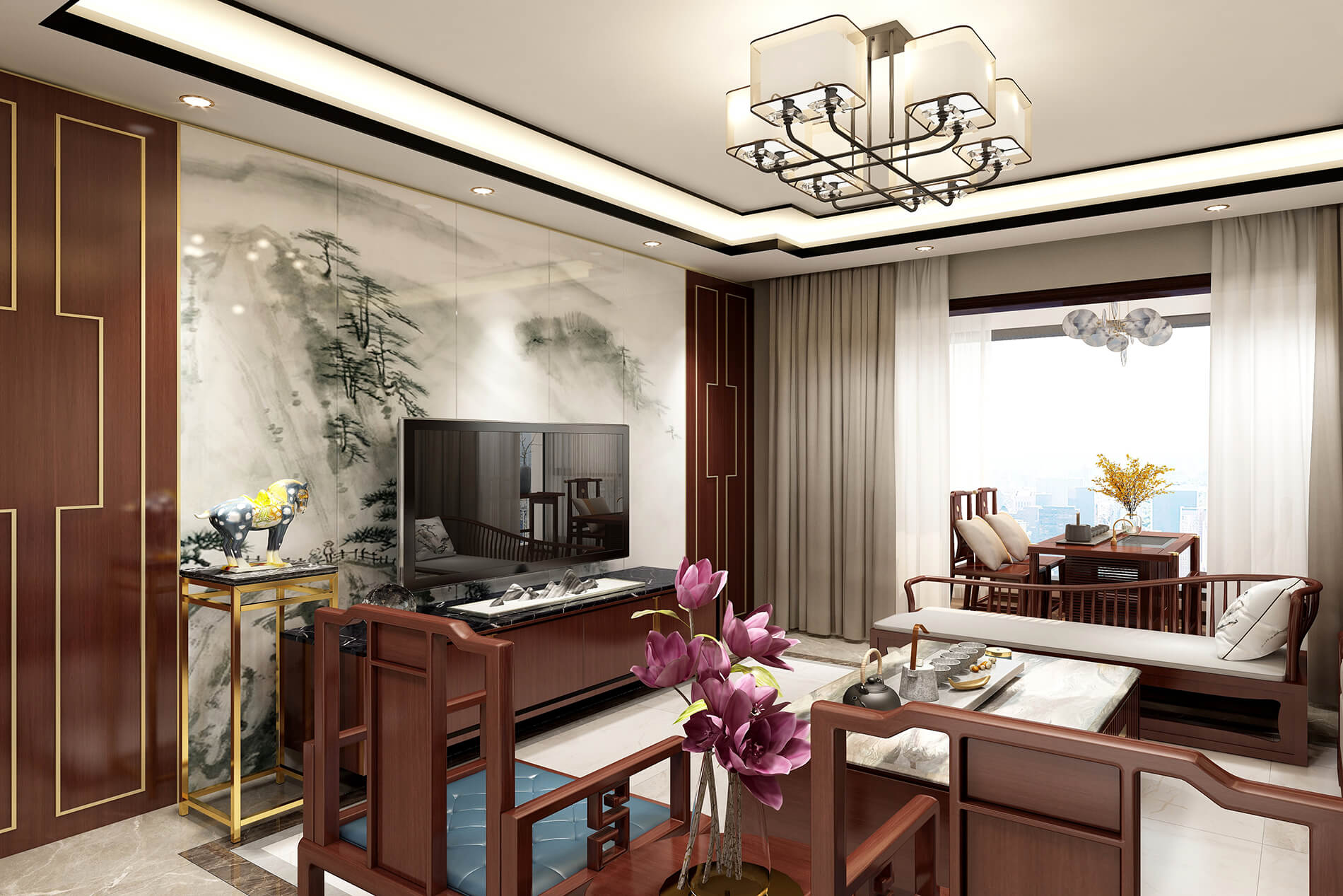 綠地中央廣場(chǎng)141m&sup2;新中式風(fēng)格案例